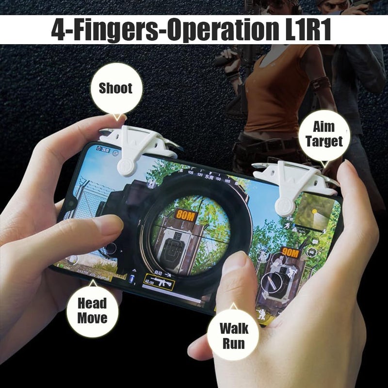 Mikirini 13 in 1 Mobile Gaming Controller Compatible with PUBG/Knives Out/Call of Duty, Cell Phone Game L1R1 Triggers Shooter for iPhone and Android Phones (White) - Image 3